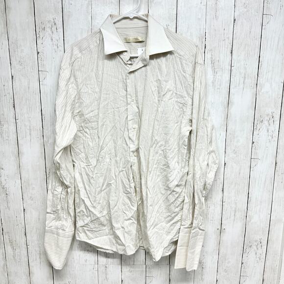 Brighton Shirt Men Size XL Off White Button Down Collared VTG Stripe Long Sleeve - Picture 1 of 4